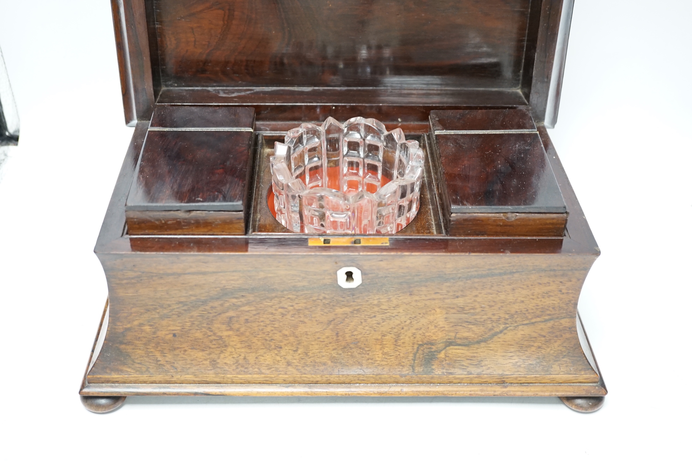 A William IV rosewood sarcophagus shaped tea caddy, 34cm wide CITES Submission reference QKX14SVV